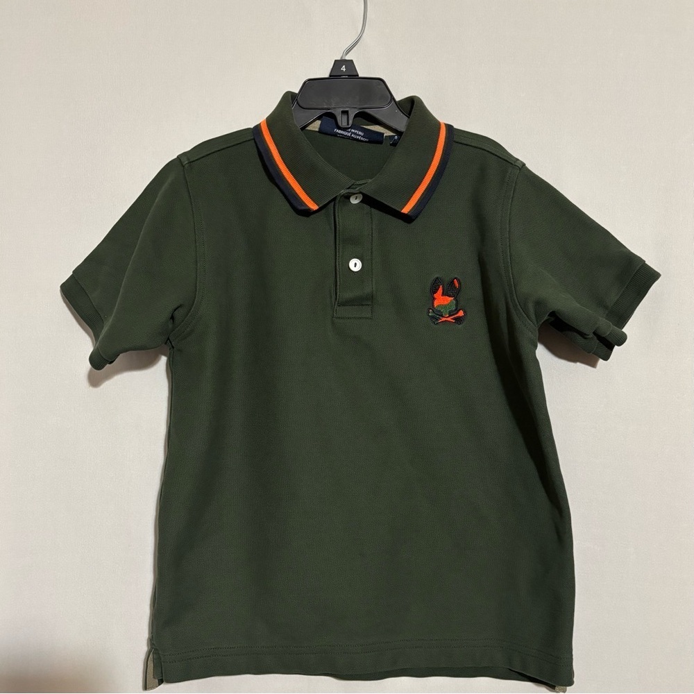 Psycho Bunny Boys Green Polo Shirt with Tie-dye bunny size M 10-12